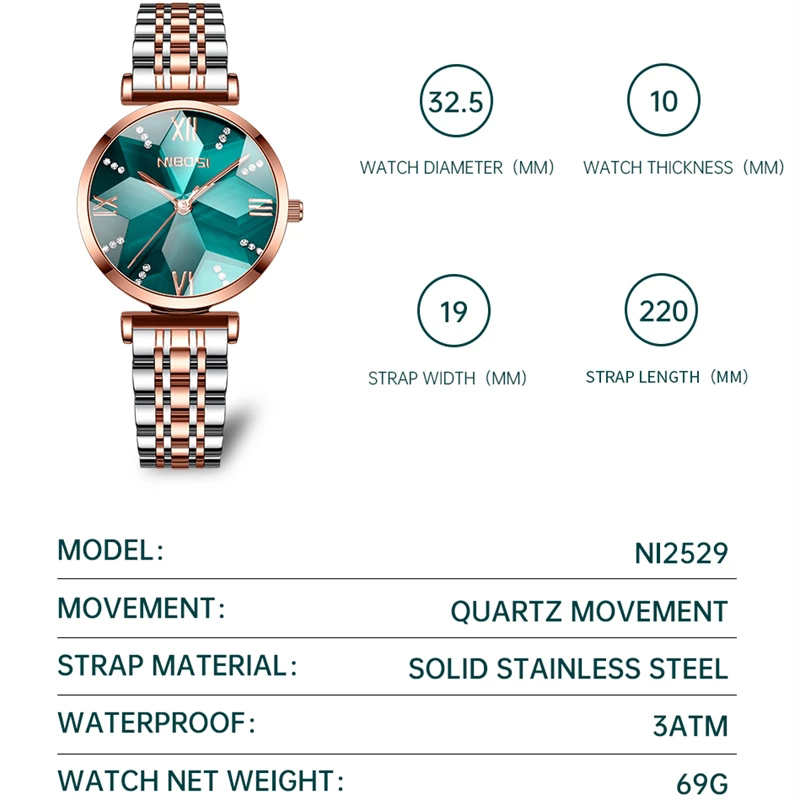 NIBOSI Fashion Rhombus Mirror  - đánh giá và giá Luxury Watch Top 10